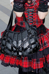 Black Patchwork Studded Punk Lolita Crossbody Bag - Product - 3