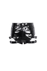 Black Buckle Faux Leather Punk Women's Shorts - Product - 5