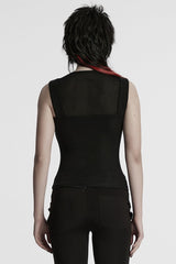 Black Sleeveless Plunging Stitching Mesh Women's Punk Vest - Product - 3