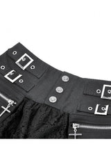 Black High Waisted Multi-Layered Ruffled Lace Patchwork Pocket Women's Punk Mini Skirt - Product - 11