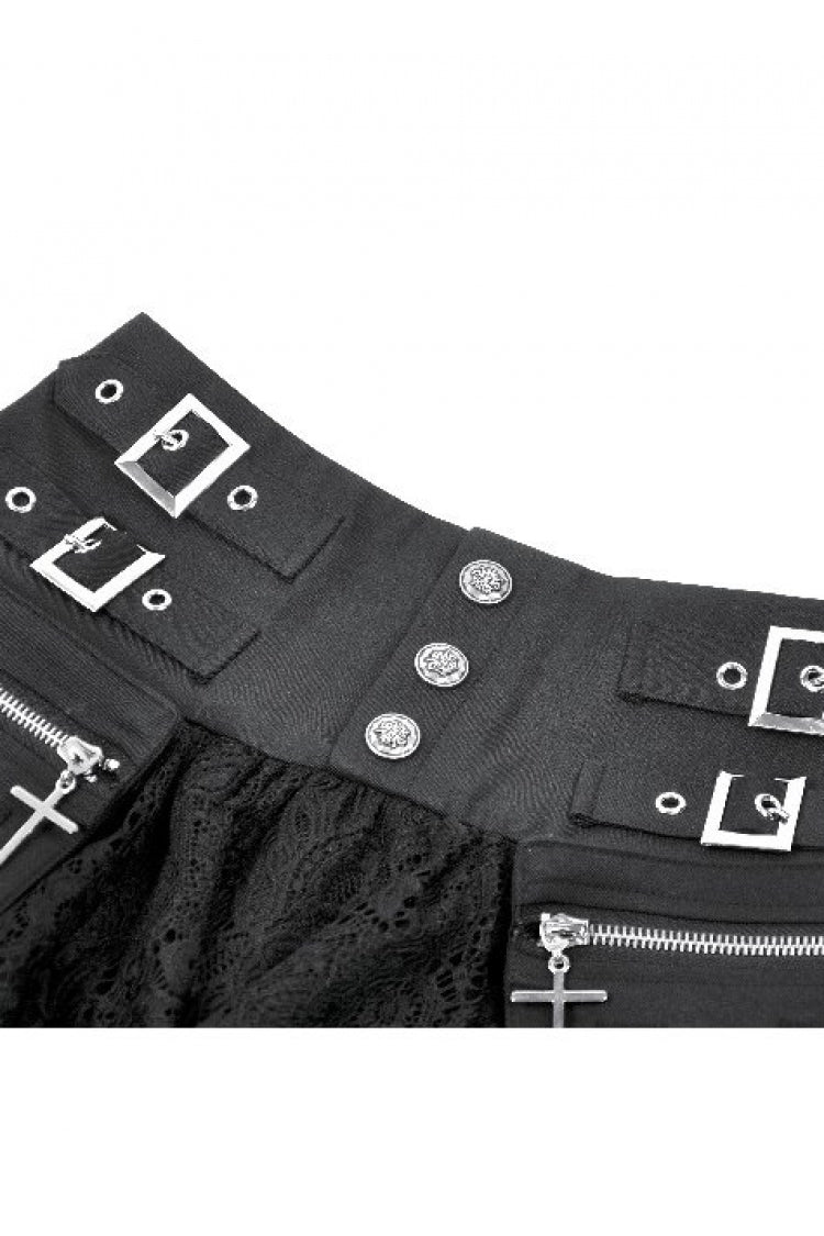Black High Waisted Multi-Layered Ruffled Lace Patchwork Pocket Women's Punk Mini Skirt - Product - 11