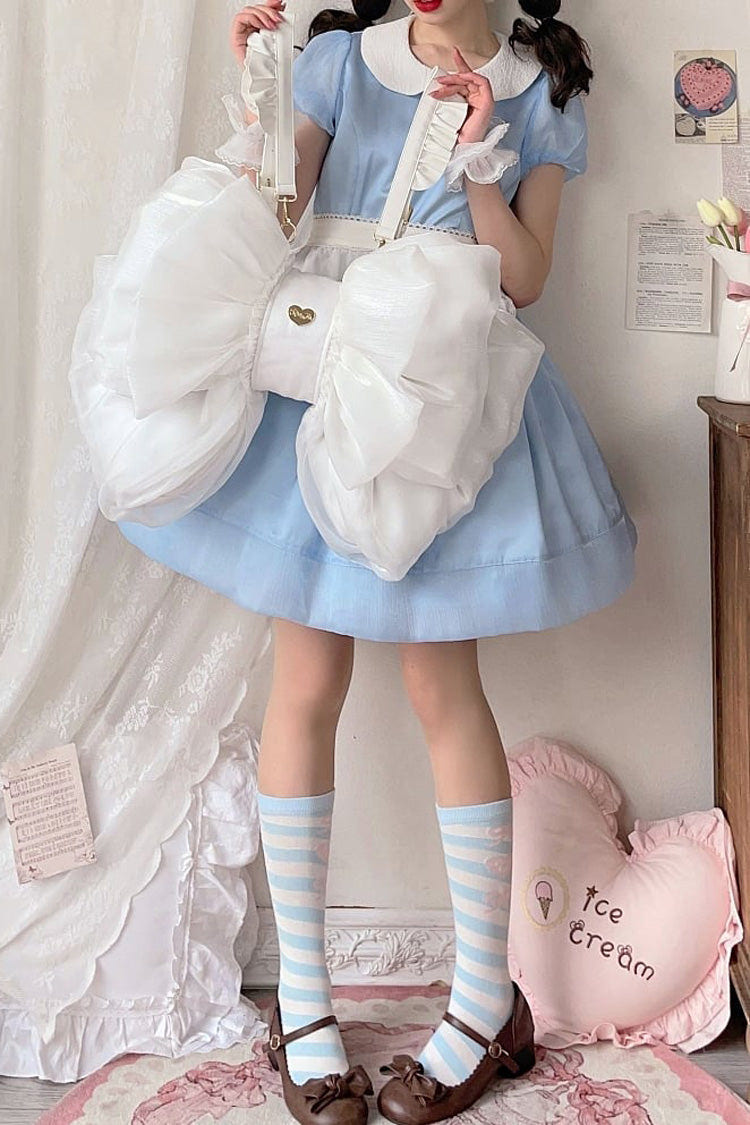 White Big Bowknot Metal Heart Nameplate Lolita Backpack - Product - 5