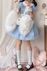 White Big Bowknot Metal Heart Nameplate Lolita Backpack - Product - 5