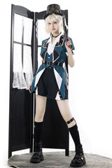 Black/Green [Anlexia Bookstore] Square Collar Short Sleeves Embroidered Studded Gothic College Style Prince Handsome Ouji Lolita Set - Product - 11