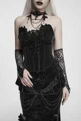 Black Lace Lace-Up Slim Fit Asymmetric Zippered Strappy Women's Gothic Balletcore Bustier Corset - Product - 8