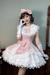 Pink [Miss Tsundere] Sleeveless Multi-Layered Ruffle Bowknot Lace Asymmetric Sweet Princess Lolita Dress - Product - 5