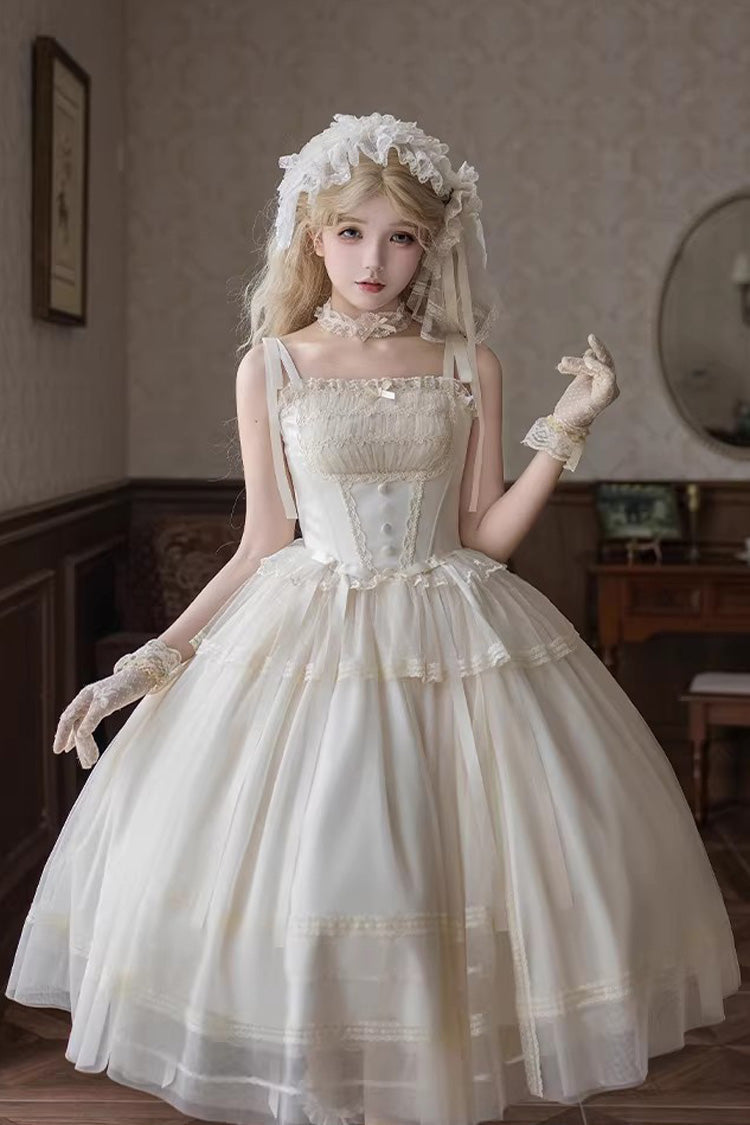 Ivory [Letters and Poems · Confession Poem] Square Collar Sleeveless Ruffled Bow Lace Fishbone Sweet Lolita Jsk Dress 2 Versions - Product - 18