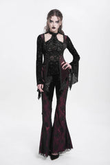 Red Long Trumpet Sleeves Jacquard Cutout Women's Gothic Blouse - Product - 9