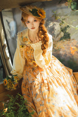 Green [Gardening Sunflower] Sleeveless Print Ruffle Bowknot Sweet Elegant Lolita Jsk Dress - Product - 9