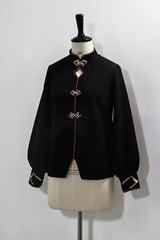 Black/White [Mountain Spirit] Long Sleeves Embroidered Hooded Classic Chinese Inspired Ouji Lolita Shorts Set - Top(Only) - 17