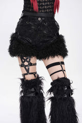 Black Plush Stitching Buckle Straps Women's Punk Shorts - Black - 1