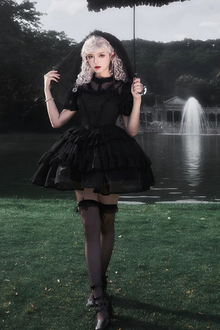 Black Twin Ivory Towers Ruffle Gothic Lolita Drawstring Jsk - Product - 2