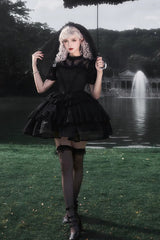 Black Twin Ivory Towers Ruffle Gothic Lolita Drawstring Jsk - Product - 2