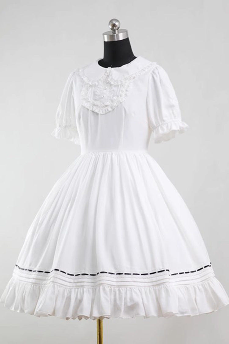 White Lapel Collar Short Sleeves Ruffle Bowknot Maid Gothic Lolita Dress - Product - 2