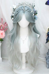 Blue/Grey Ombre Eight Bangs Long Curly Sweet Lolita Wig - Blue/Grey - 1