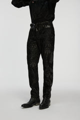 Black Jacquard Floral Embroidered Men's Gothic Pants - Product - 6