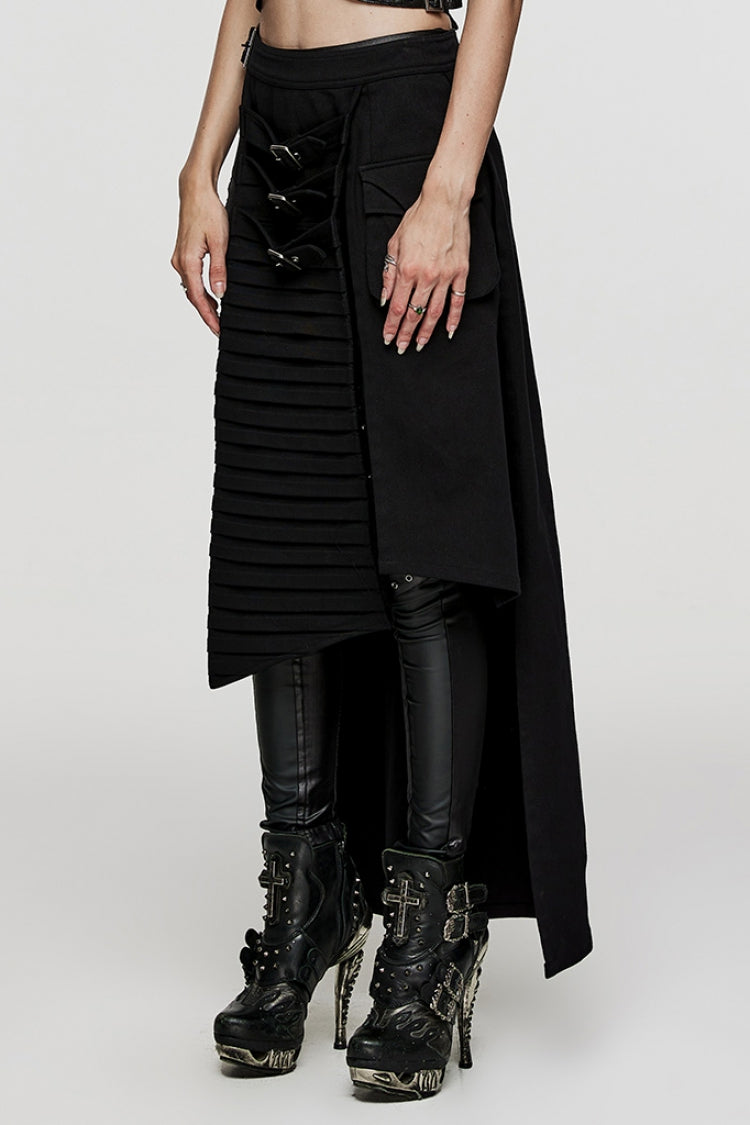 Black Adjustable Waist Irregular Metal Buckle Women's Steampunk Skirt - Product - 2