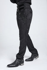 Black Double Buckles High Waisted Embroidery Men's Gothic Suit Pants - Product - 6