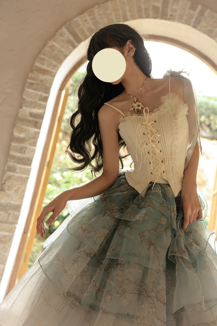 Green Gradient Multi-Layered Print Sweet Lolita Skirt - Product - 6