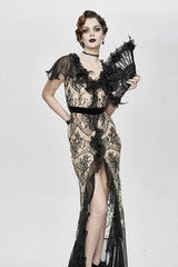 High End Long Transparent Lace Big Split Chiffon Sleeves Womens Gothic Dress - Product - 2
