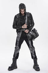 Grey Printed Cut-Out Spliced Color-Blocked Men's Punk Cool Pants - Product - 5