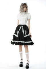 White Short Puff Sleeves Ruffled Neckline Lace Lace-Up Women's Gothic Blouse - Product - 9