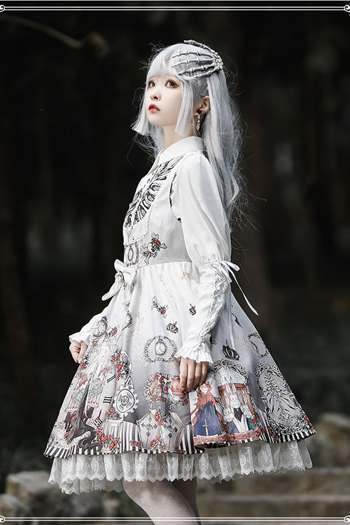 Lapel Collar Long Sleeve Black Fairy Tale Print Gothic Lolita JSK Dress - Product - 3