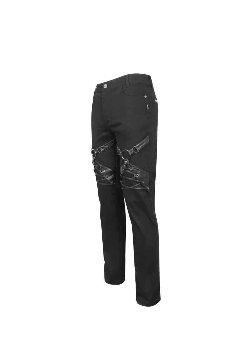 Black Thigh Position Buckle Splice Men's Punk Pants - Product - 8