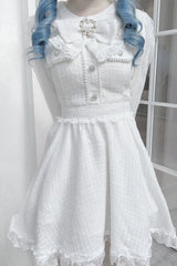 White Long Sleeves Bowknot Lace Pearl Sweet Jirai Kei Dress - Product - 7