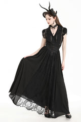 Black High Waisted Heart Embroidered Lace Women's Gothic Maxi Skirt - Product - 6