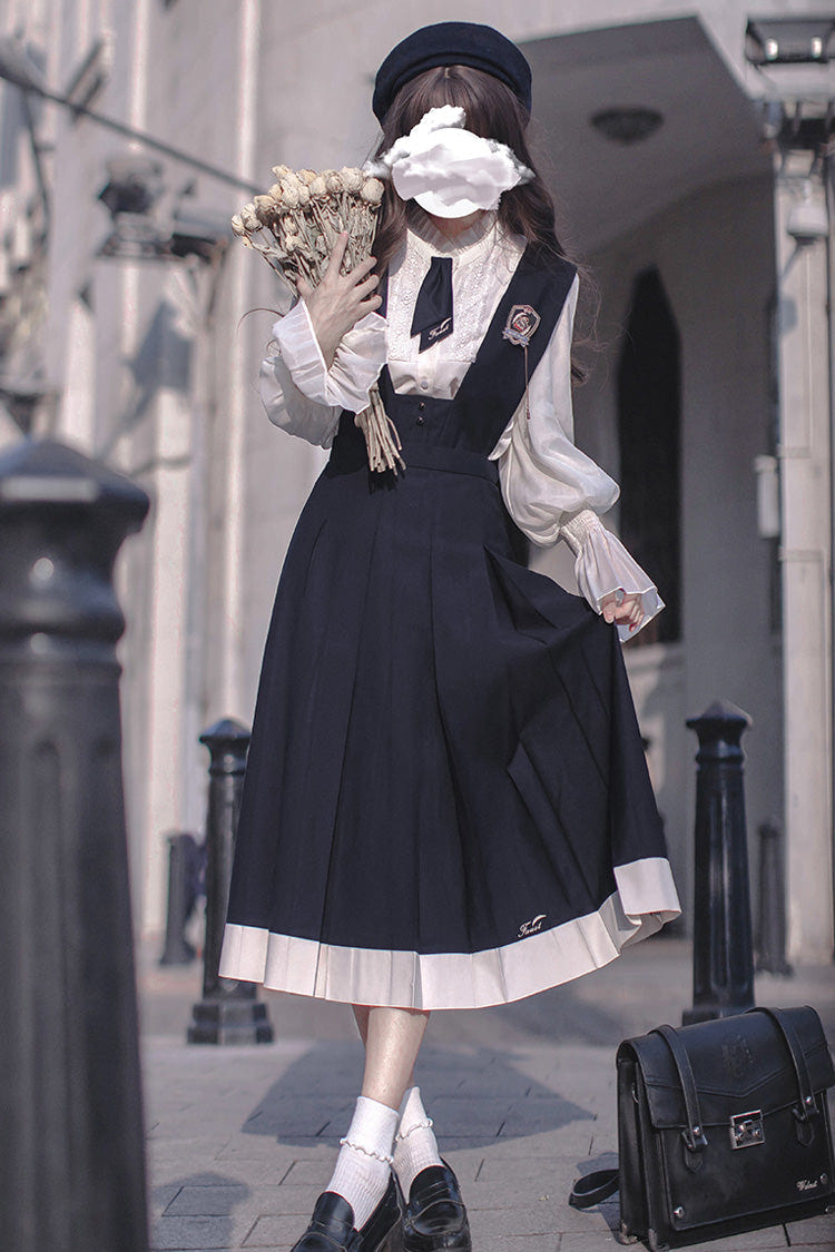 Blue Sleeveless Classic College Style Elegant Lolita Jumper Dress - Product - 4