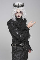 Black Stand Collar Long Puff Sleeves Embroidery Stitching Lace Men's Gothic Blouse - Product - 4