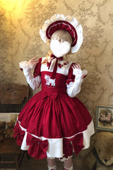 Red [Shepherd Girl’s Poem] Doll Collar Short Sleeves Ruffled Bow Sweet Lolita Dress - Product - 13