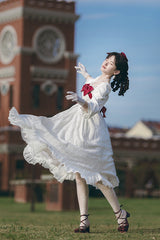 White Roman Covenant Boat Neck Long Sleeves Ruffle Classic Lolita Dress - Product - 11