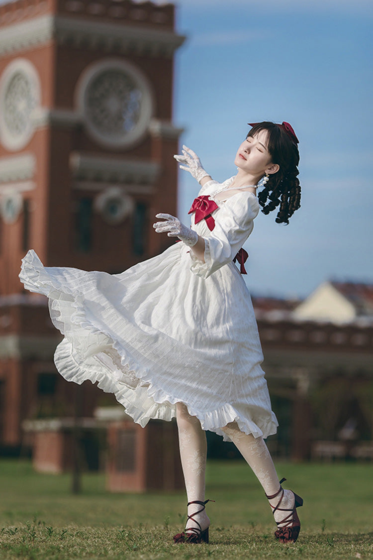 White Roman Covenant Boat Neck Long Sleeves Ruffle Classic Lolita Dress - Product - 11
