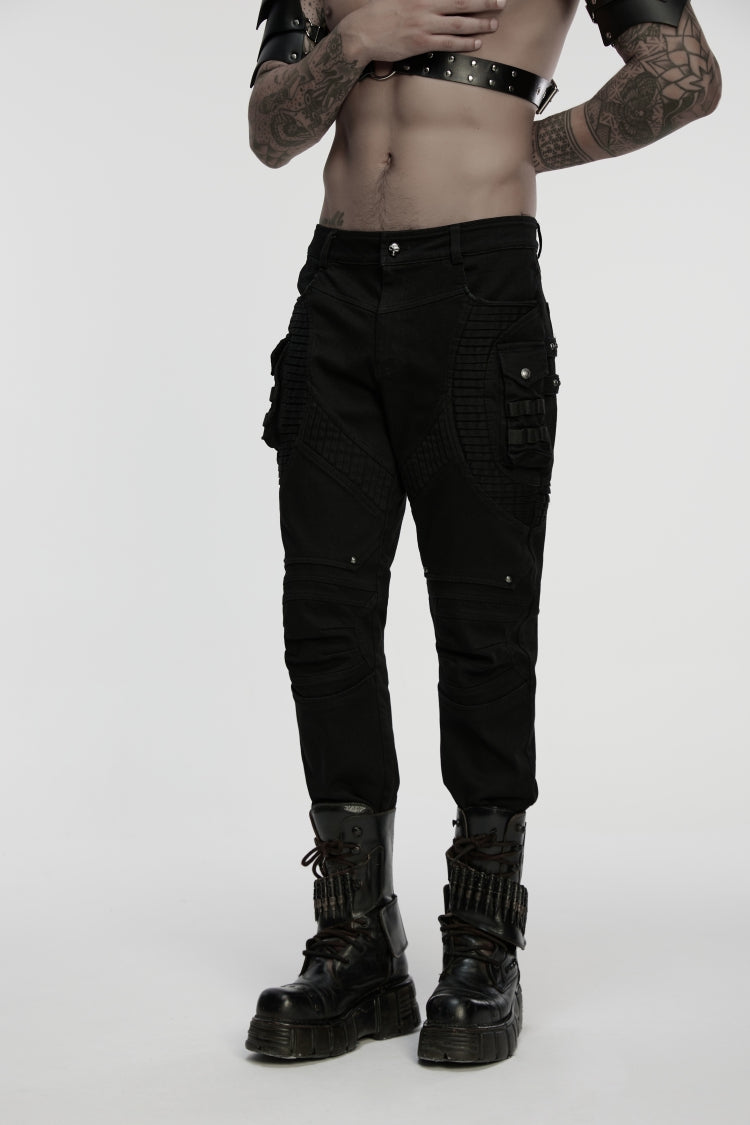 Black Studded Pleated Men's Punk Pants - Product - 8