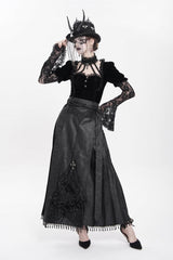 Black Floral Cross Embroidery Chain Women's Gothic Horse-face Long Skirt - Product - 10