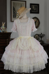 Pink [Vintage Ball 3.0] Square Collar Short Sleeves Lace Pearl Detail Sweet Lolita Dress - Product - 4