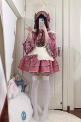 Pink Multi-layer Strawberry Polka Dot Print Bowknot Princess Sweet Lolita Skirt Set - Product - 3