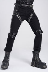 Black Armor Patent Leather Stitching Men's Punk Pants - Product - 7