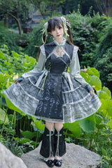 Cheongsam Ink Print Multi-layer Bowknot Sweet Chinese Style Princess Lolita Jsk Dress 2 Colors - Product - 5