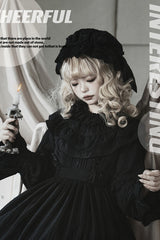 Black [Good Night] Long Sleeves Double-Layered Ruffle Bowknot Lace-Up Holy Gothic Lolita Dress - Product - 6