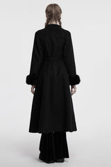 Black Long Sleeves Studded Floral Embroidery Faux Fur Stitching Women's Gothic Coat - Product - 3