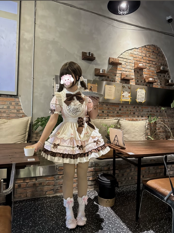 Sweet Plaid and White Lace Maid Lolita Dress with Apron - view 12