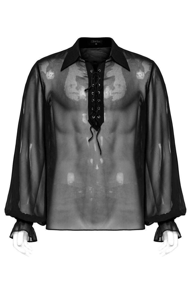 ブラック ラペルカラー Sheer メンズ ゴシック ブラウス 商品画像