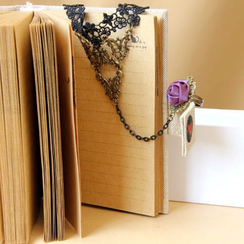 Black Retro Fashion Sweet Lace Rose Flower Female Bracelet Ring One Chain - Product - 4