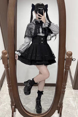 [Law of Disorder] Lapel Collar Long Sleeves Bow Lace Sweet Jirai Kei Skirt and Top 3 Colors - Product - 14