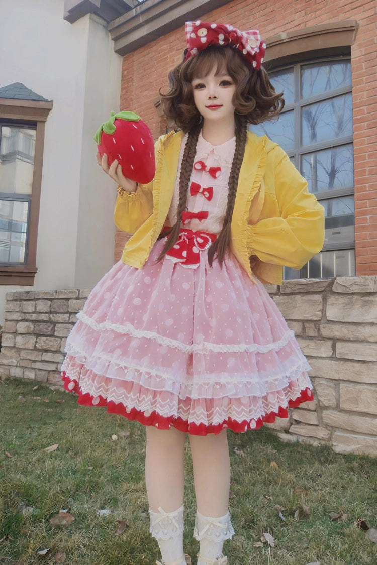 [Wave Candy] Triple-Layered Print Ruffle Bowknot Sweet Lolita Skirt 3 Colors - Product - 8