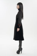 Black Jacquard Studded Mushroom Buckle Metal Cross Embroidered Women's Gothic Coat - Product - 6