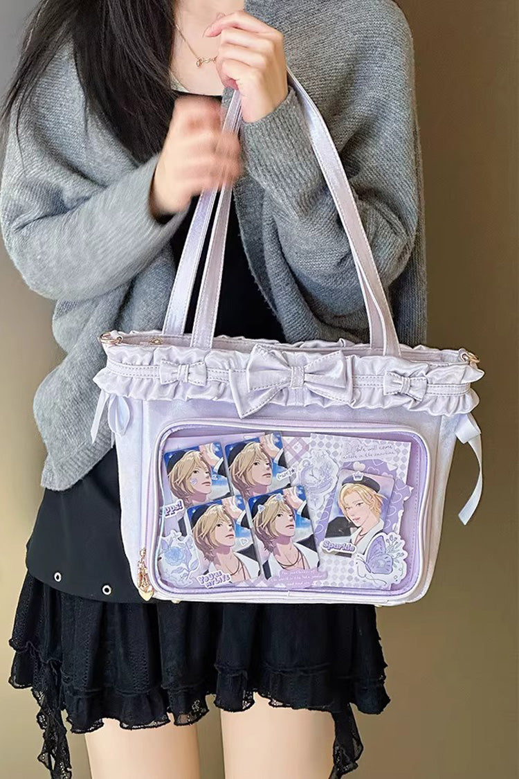 [Ballet Holiday] Ruffled Bow Sweet Japanese Crossbody Shoulder Lolita Itabag 10 Colors - Purple - 20